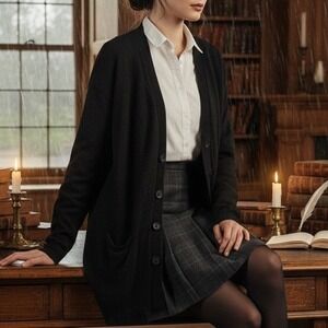 T Tahari Small $88 Black Rayon Spandex Stretch Button‎ Front Cardigan Sweater